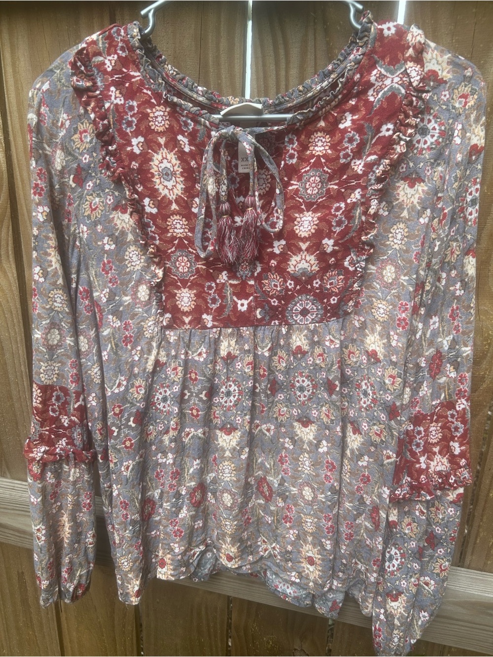 Knox Rose Red and Gray Floral Peasant Blouse size XXL